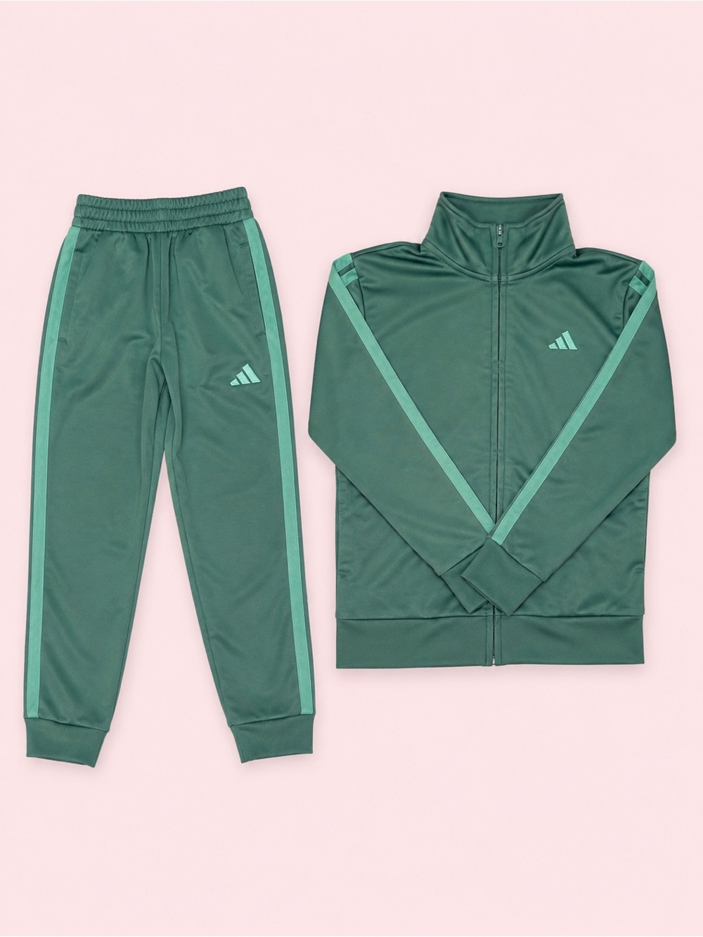 adidas Kids Green Track Jacket & Joggers Set with Mint Stripes